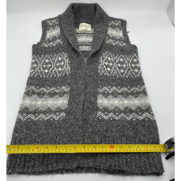 Kenji Women's Fair Isle Knit Long Vest Cardigan Shawl Collar Multi Gray Size L - Picture 7 of 12